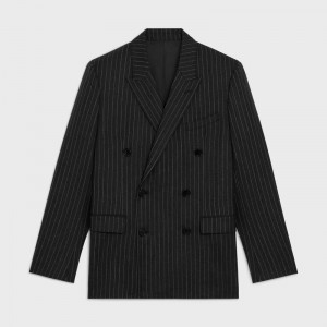 Anthracite/Chalk Celine RECTANGLE IN STRIPED WOOL FABRIC Jackets | CL-591995