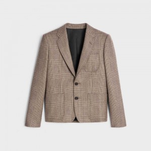 BEIGE/MARRON/NOIR Celine in prince of wales check wool Jackets | CL-592657