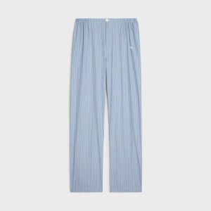 BLEU CIEL/BLANC/BLEU Celine triomphe pajama in striped poplin Pants | CL-592065