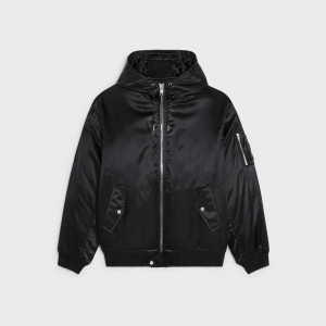 Black Celine BOMBER IN SATIN-FINISH NYLON Blousons | CL-591956