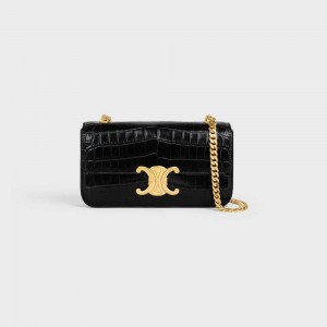 Black Celine CHAIN SHOULDER BAG in Niloticus Crocodile Triomphe | CL-593235