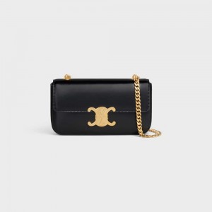 Black Celine CHAIN SHOULDER BAG in shiny calfskin Triomphe | CL-593226