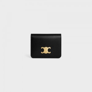 Black Celine TRIOMPHE COMPACT in Shiny calfskin Wallets | CL-592964