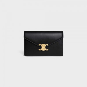 Black Celine Wallet on Chain TRIOMPHE in Shiny calfskin Mini Bags | CL-593021