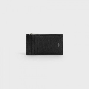 Black Celine Zipped compact in Grained calfskin Card Holders | CL-591810