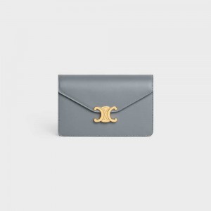 Blue Grey Celine Wallet on Chain TRIOMPHE in Shiny calfskin Mini Bags | CL-593022