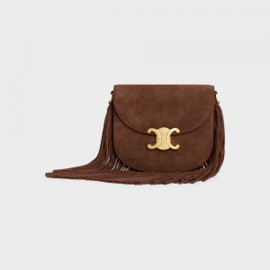 Brown Celine Teen Besace with fringes in SUEDE CALFSKIN Triomphe | CL-593221