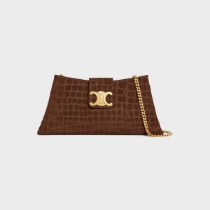 Brown Celine WILTERN CLUTCH SOFT in CROCODILE EMBOSSED SUEDE CALFSKIN Triomphe | CL-593176