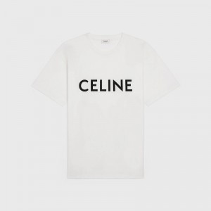 Chalk / Black Celine LOOSE IN COTTON JERSEY T-shirts | CL-592139