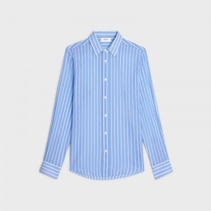 Ciel/Blanc Celine loose in striped cotton Shirts | CL-592174