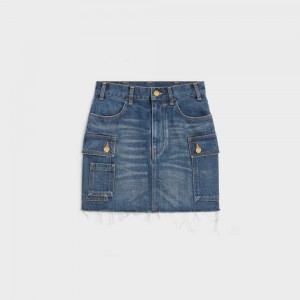 DARK UNION WASH Celine cargo mini in dark union wash denim Skirts | CL-592881