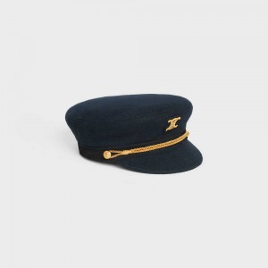 Dark Navy Celine triomphe sailor in wool cloth Cap | CL-592347