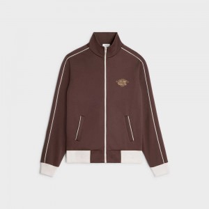 Dark brown/ ecru/ gold Celine Tracksuit in double face jersey Jackets | CL-592675