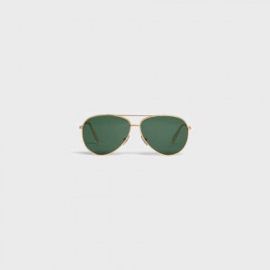 Gold/Green Celine METAL FRAME 01 IN METAL WITH MINERAL GLASS LENSES Sunglasses | CL-591757