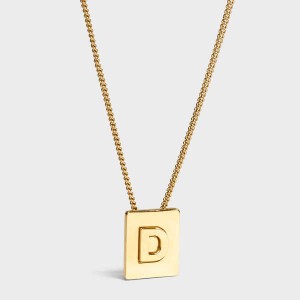 Gold Celine Alphabet D in Brass with Gold finish Necklaces | CL-592267