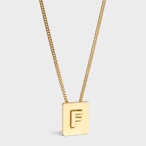 Gold Celine Alphabet F in Brass with Gold finish Necklaces | CL-592269