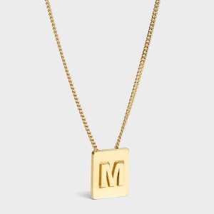 Gold Celine Alphabet M in Brass with Gold finish Necklaces | CL-592276