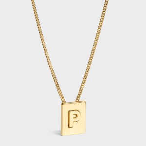 Gold Celine Alphabet P in Brass with Gold finish Necklaces | CL-592279