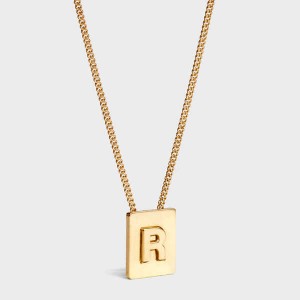 Gold Celine Alphabet R in Brass with Gold finish Necklaces | CL-592281