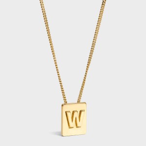 Gold Celine Alphabet W in Brass with Gold finish Necklaces | CL-592286