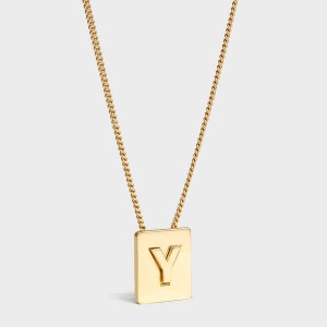 Gold Celine Alphabet Y in Brass with Gold finish Necklaces | CL-592288