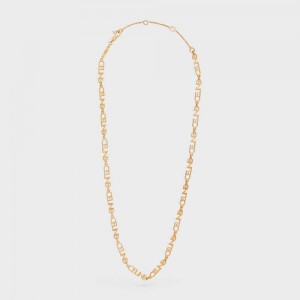 Gold Celine Multi Logo in Brass with Gold Finish Necklaces | CL-592250