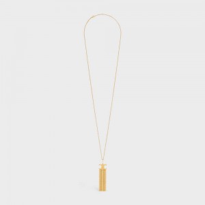 Gold Celine Triomphe Folk Fringe Long in Brass with Gold Finish Necklaces | CL-592244