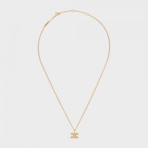 Gold Celine Triomphe Rhinestone in Brass with Gold Finish and Crystals Necklaces | CL-592246