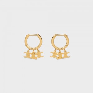 Gold Celine Triomphe Trio Hoops in Brass with Gold Finish Earrings | CL-592307