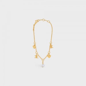 Gold / Ivory Celine Cœur Charms in Brass with Gold Finish and Resin Pearl Bracelets | CL-592237