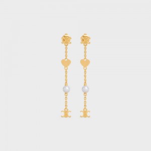 Gold / Ivory Celine Cœur Charms in Brass with Gold Finish and Resin Pearl Earrings | CL-592297