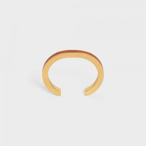 Gold / Tan Celine Formes Simples Leather Cuff in Brass with Gold Finish and Calfskin Bracelets | CL-592214