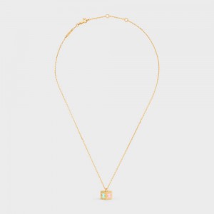 Gold & Multicolour Celine Triomphe Cube in Brass with Gold Finish and Colored Enamel Necklaces | CL-592256