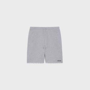 Grey/ Black Celine embroidered in cotton fleece Shorts | CL-592075