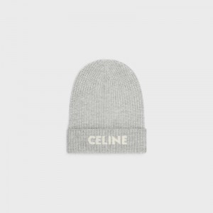 Light Grey Celine EMBROIDERED BEANIE IN RIBBED FELTED WOOL Hat | CL-591717