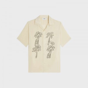 Milky Beige Celine Embroidered Hawaiian in viscose Shirts | CL-592150