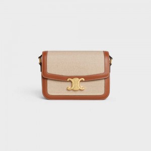 Natural / Tan Celine Classique Bag in TEXTILE AND CALFSKIN Triomphe | CL-593180