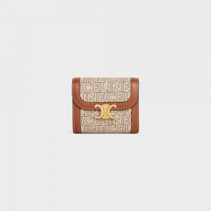 Natural / Tan Celine Small TRIOMPHE in TEXTILE ALL OVER PRINT Wallets | CL-592975