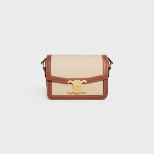 Natural / Tan Celine Teen Bag in TEXTILE AND CALFSKIN Triomphe | CL-593194