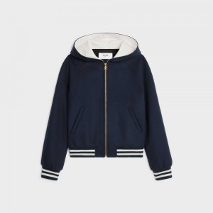 Navy Celine Hooded Teddy in double face cashmere Jackets | CL-592679