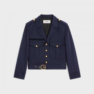 Navy Celine cropped saharienne in diagonal wool Jackets | CL-592646