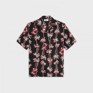 Noir/Ecru/Rouge Celine hawaiian in printed viscose Shirts | CL-592143