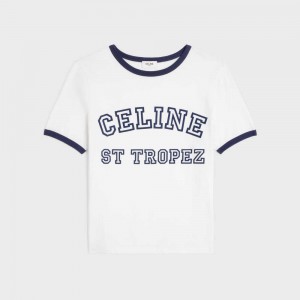 Off White / Navy Celine St Tropez 70 s in cotton jersey T-shirts | CL-592780