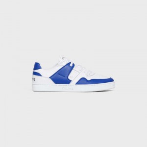 Optic White/Blue Celine C04 TRAINER LOW LACE-UP in CALFSKIN Sneakers | CL-591905