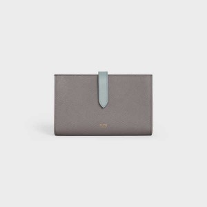 Pebble/ Mineral Celine Large strap in Bicolour Grained Calfskin Wallets | CL-592994