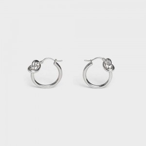 Silver Celine Knot Small Hoops in Brass with Rhodium finish Earrings | CL-592312