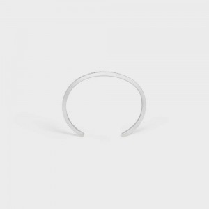 Silver Celine Paris Thin Cuff in Brass with Rhodium Finish Bracelets | CL-592216