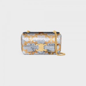 Silver / Gold Celine CHAIN SHOULDER BAG in SEQUINS Triomphe | CL-593230