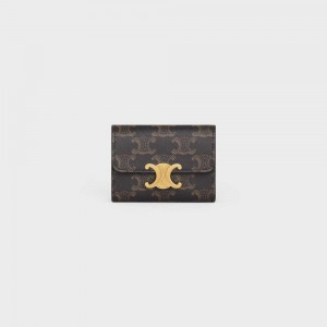 Tan Celine COMPACT WITH COIN TRIOMPHE in triomphe canvas Wallets | CL-592980