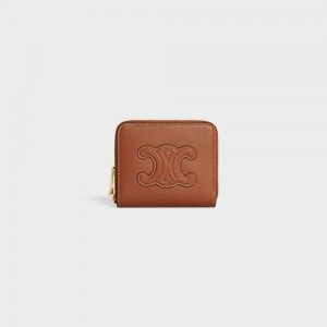 Tan Celine COMPACT ZIPPED CUIR TRIOMPHE IN SMOOTH CALFSKIN Wallets | CL-592998